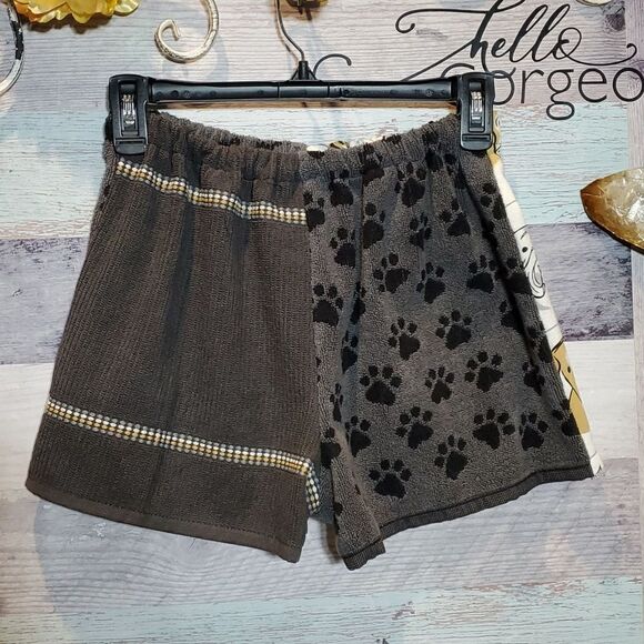Upcycled Handmade You Had Me At Woof Dish Towel 70s Style HighWaist Shorts Sz S - Picture 6 of 9